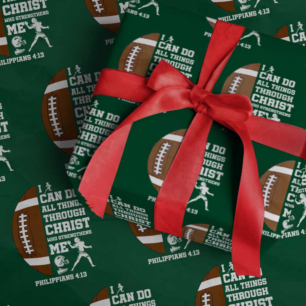 Christian Football Wrapping Paper Roll I Can Do All Things Through Christ Bible Verse TS12 Green Print Your Wear