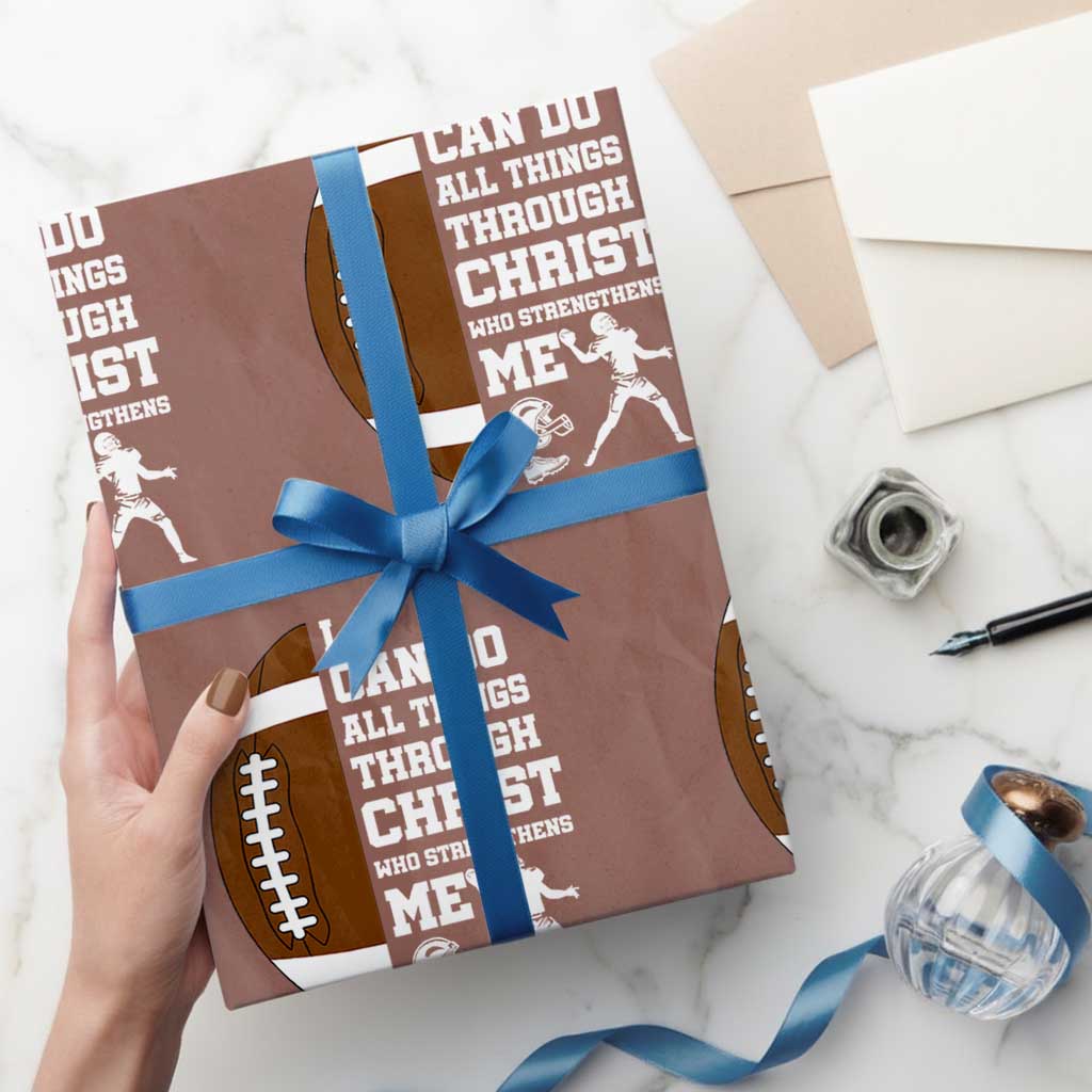 Christian Football Wrapping Paper Roll I Can Do All Things Through Christ Bible Verse TS12 Mocha Print Your Wear