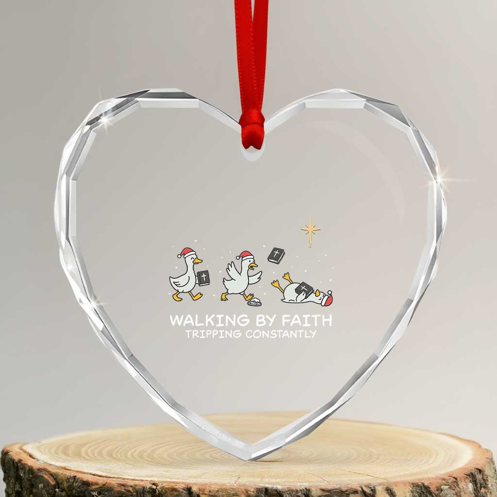 Christian Goose Christmas Heart Crystal Glass Ornament Walking By Faith Tripping Constantly Funny Quote TS14 Transparent Glass 3'' Heart Print Your Wear