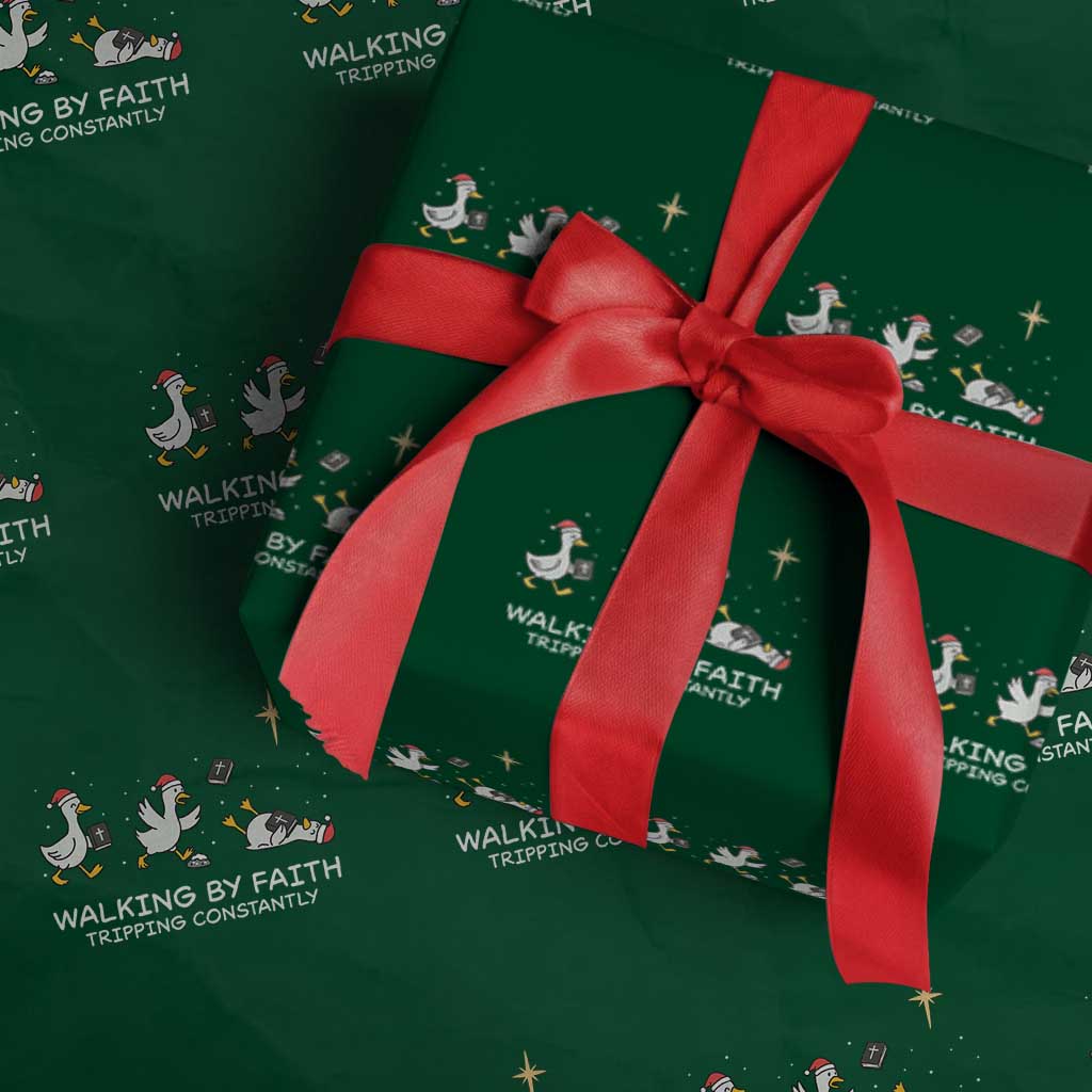Christian Goose Christmas Wrapping Paper Roll Walking By Faith Tripping Constantly Funny Quote TS14 Green Print Your Wear