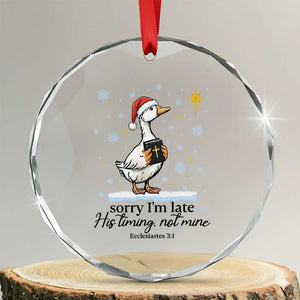 Christian Goose Crystal Glass Ornament Sorry I Am Late His Timing Not Mine TS14 Transparent Glass 3'' Circle Print Your Wear