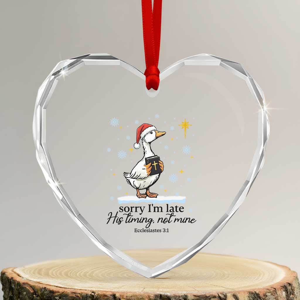Christian Goose Heart Crystal Glass Ornament Sorry I Am Late His Timing Not Mine TS14 Transparent Glass 3'' Heart Print Your Wear