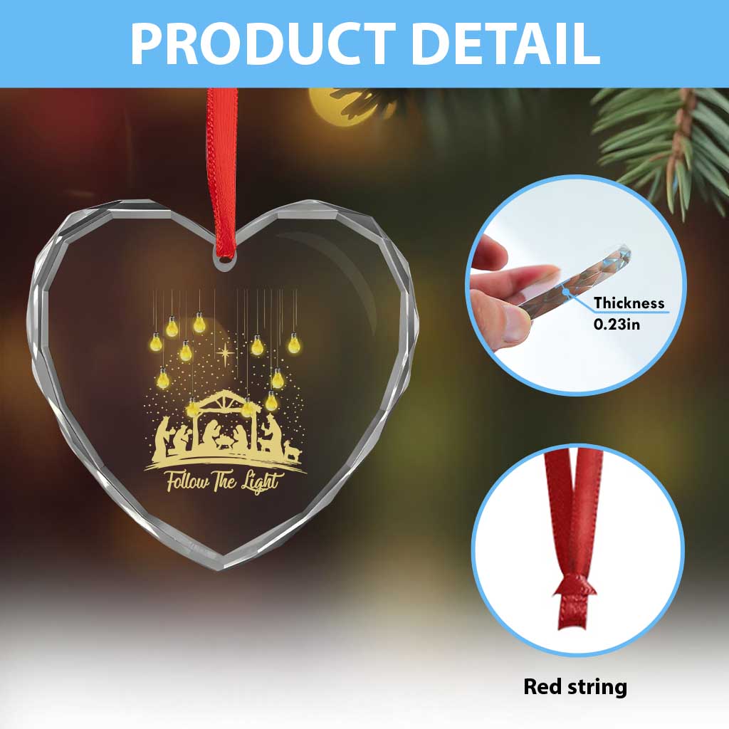 Christian Heart Crystal Glass Ornament Follow the Light Christ Xmas Light TS09 Print Your Wear