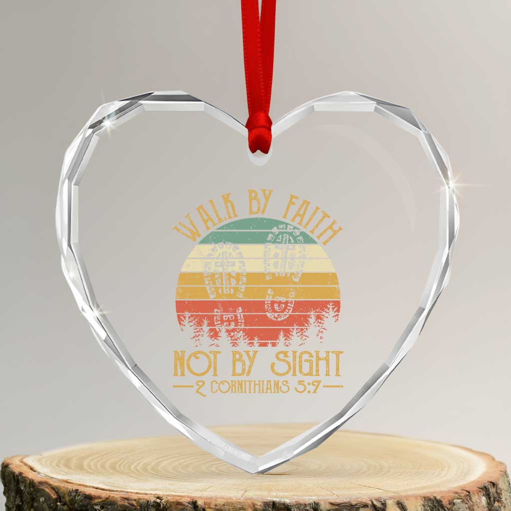 Christian Heart Crystal Glass Ornament Walk By Faith Not By Sight Retro TS09 Transparent Glass 3'' Heart Print Your Wear