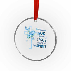 Christian Jesus Crystal Glass Ornament Blessed By God Saved By Jesus Blue Floral Cross Butterfly Art TS10 Print Your Wear