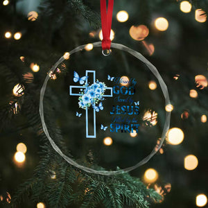 Christian Jesus Crystal Glass Ornament Blessed By God Saved By Jesus Blue Floral Cross Butterfly Art TS10 Print Your Wear