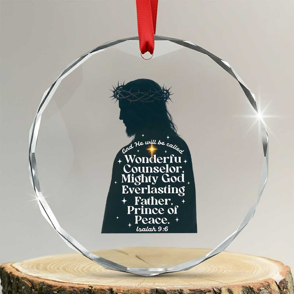 Christian Jesus Crystal Glass Ornament Cross Bible Verse Inspirational Isalah 9:6 TS14 Transparent Glass 3'' Circle Print Your Wear