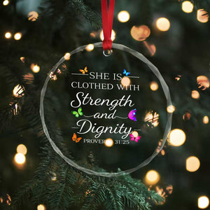 Christian Jesus Crystal Glass Ornament Strength Dignity Encouraging Bible Verse Proverb Butterfly Art TS10 Print Your Wear