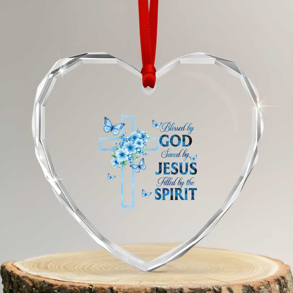 Christian Jesus Heart Crystal Glass Ornament Blessed By God Saved By Jesus Blue Floral Cross Butterfly Art TS10 Transparent Glass 3'' Heart Print Your Wear