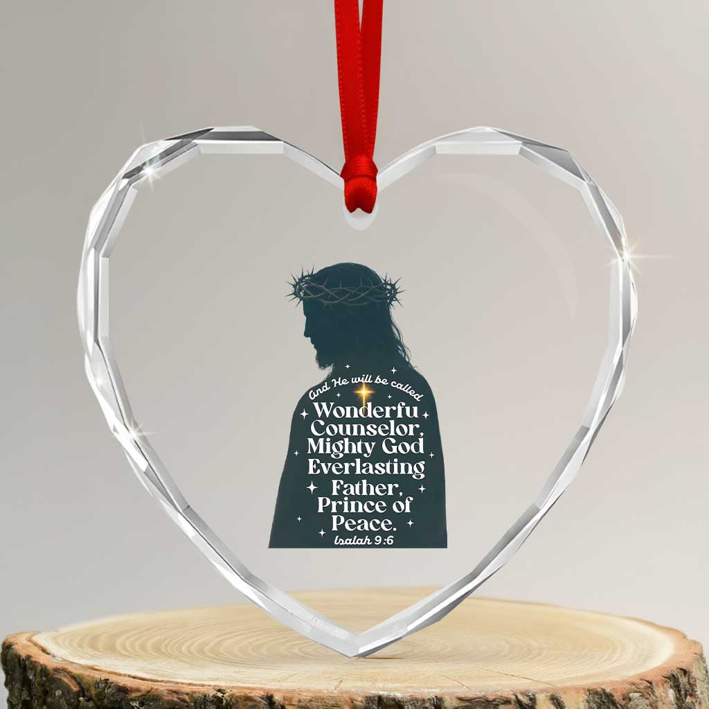 Christian Jesus Heart Crystal Glass Ornament Cross Bible Verse Inspirational Isalah 9:6 TS14 Transparent Glass 3'' Heart Print Your Wear
