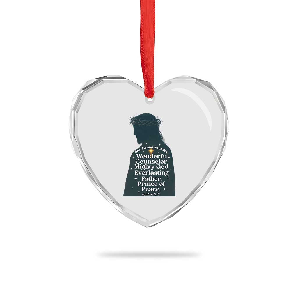 Christian Jesus Heart Crystal Glass Ornament Cross Bible Verse Inspirational Isalah 9:6 TS14 Print Your Wear