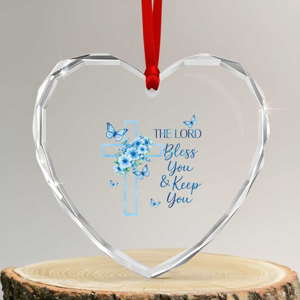 Christian Jesus Heart Crystal Glass Ornament The Lord Bless You Encouraging Bible Verse Butterfly Art TS10 Transparent Glass 3'' Heart Print Your Wear