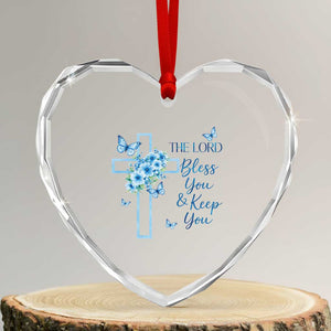 Christian Jesus Heart Crystal Glass Ornament The Lord Bless You Encouraging Bible Verse Butterfly Art TS10 Transparent Glass 3'' Heart Print Your Wear