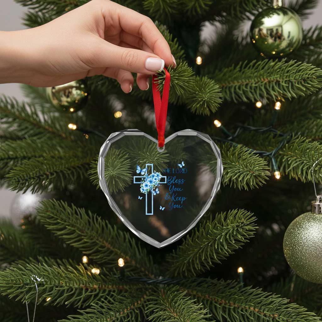 Christian Jesus Heart Crystal Glass Ornament The Lord Bless You Encouraging Bible Verse Butterfly Art TS10 Print Your Wear