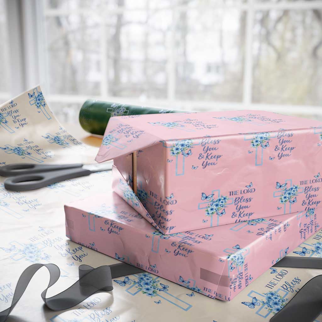 Christian Jesus Wrapping Paper Roll The Lord Bless You Encouraging Bible Verse Butterfly Art TS10 Light Pink Print Your Wear