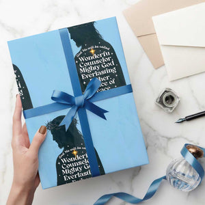 Christian Jesus Wrapping Paper Roll Cross Bible Verse Inspirational Isalah 9:6 TS14 Light Blue Print Your Wear
