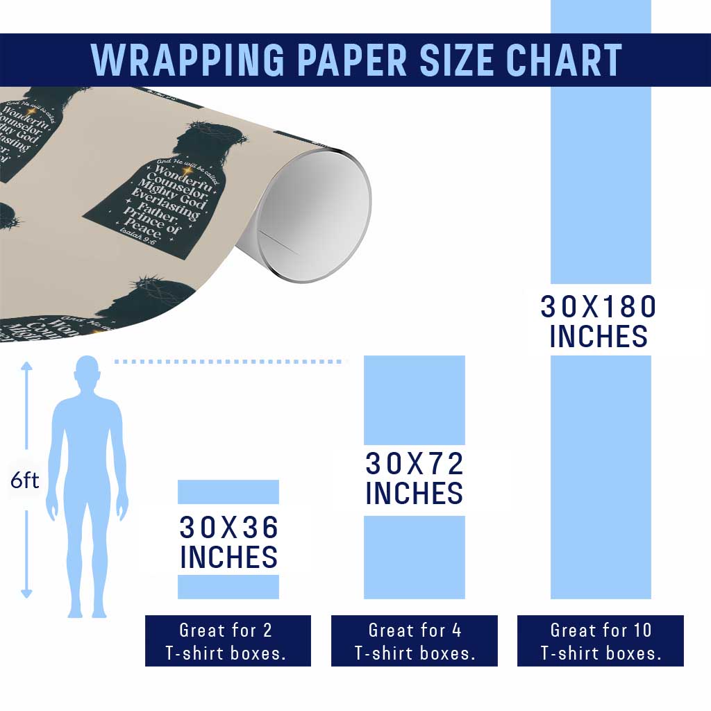 Christian Jesus Wrapping Paper Roll Cross Bible Verse Inspirational Isalah 9:6 TS14 Print Your Wear