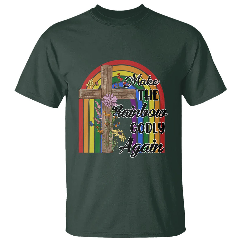 Christian LGBT Pride T Shirt Make The Rainbow Godly Again TS02 Dark Forest Green Printyourwear