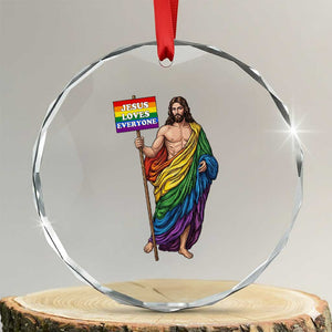 Christian LGBTQ Support Crystal Glass Ornament Jesus Loves Everyone TS12 Transparent Glass 3'' Circle Print Your Wear