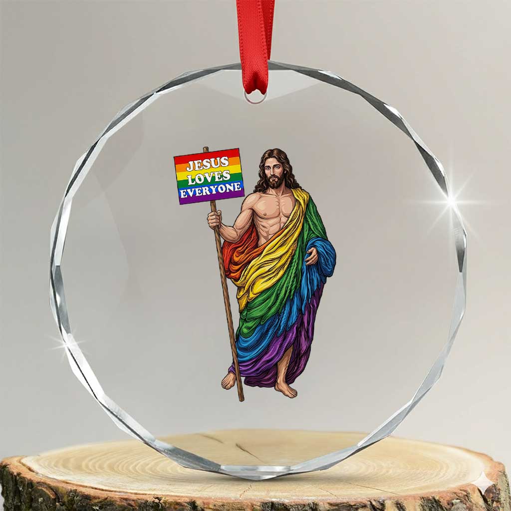 Christian LGBTQ Support Crystal Glass Ornament Jesus Loves Everyone TS12 Transparent Glass 3'' Circle Print Your Wear