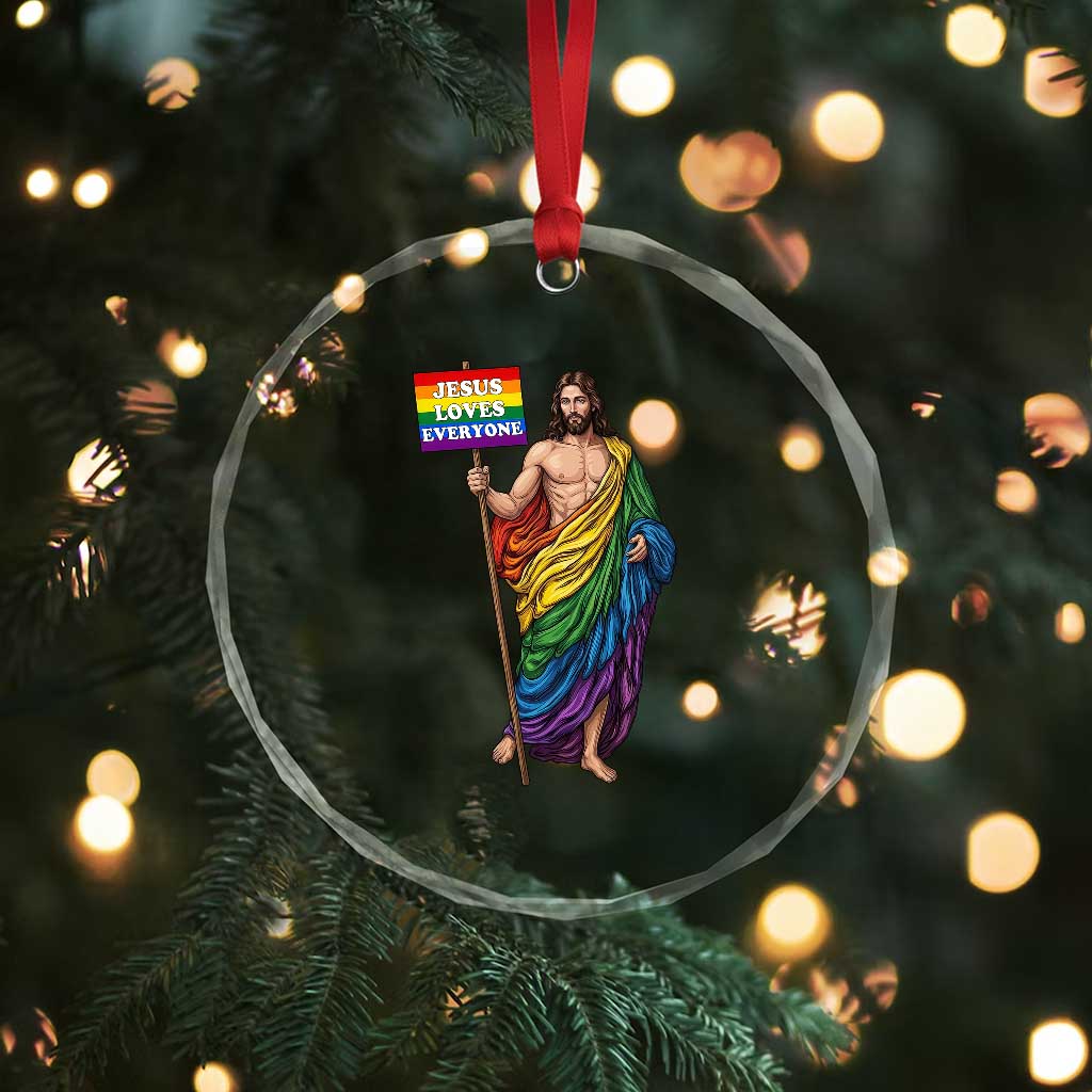 Christian LGBTQ Support Crystal Glass Ornament Jesus Loves Everyone TS12 Print Your Wear