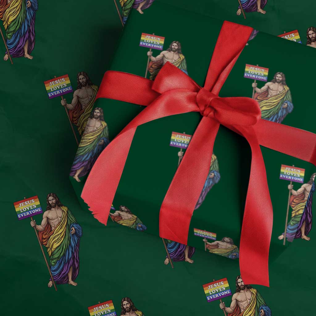 Christian LGBTQ Support Wrapping Paper Roll Jesus Loves Everyone TS12 Green Print Your Wear