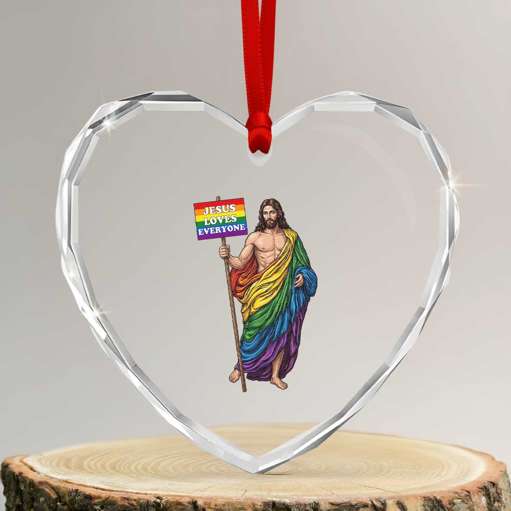 Christian LGBTQ Support Heart Crystal Glass Ornament Jesus Loves Everyone TS12 Transparent Glass 3'' Heart Print Your Wear