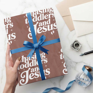 Christian Mom Wrapping Paper Roll Chasing Jesus And Toddlers TS10 Mocha Print Your Wear