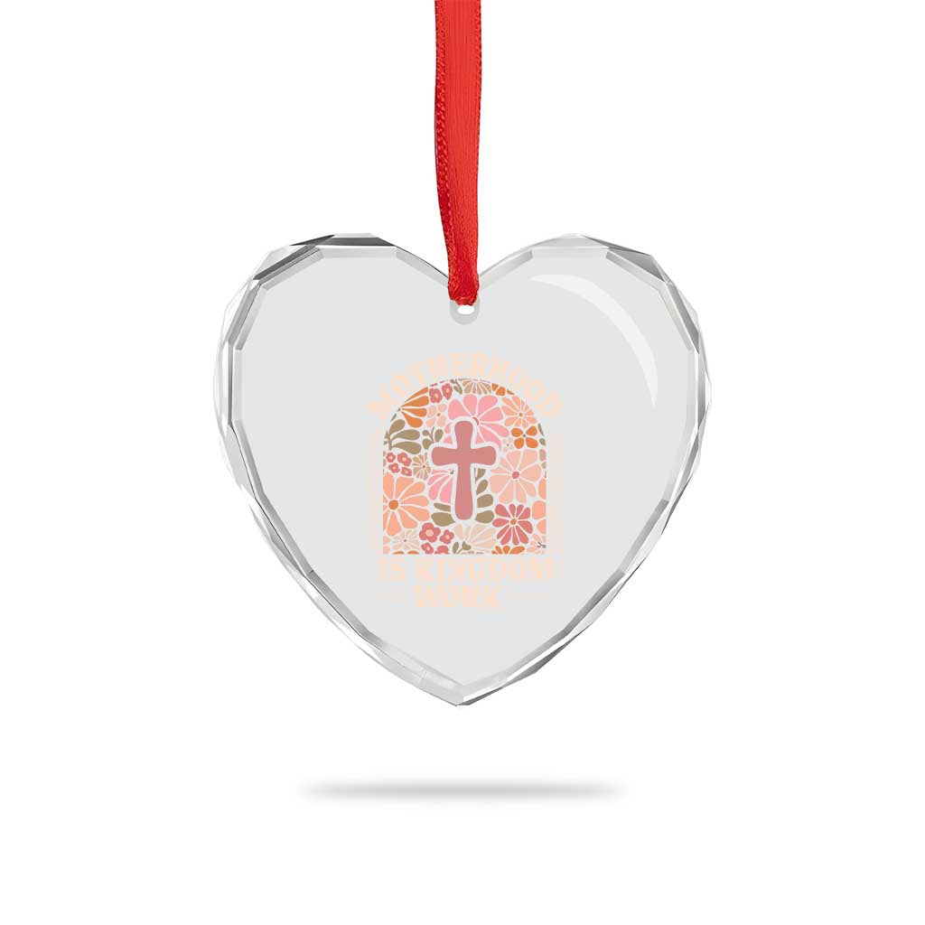 Christian Mom Heart Crystal Glass Ornament Motherhood Is Kingdom Work Floral Mother's Day TS11 Print Your Wear