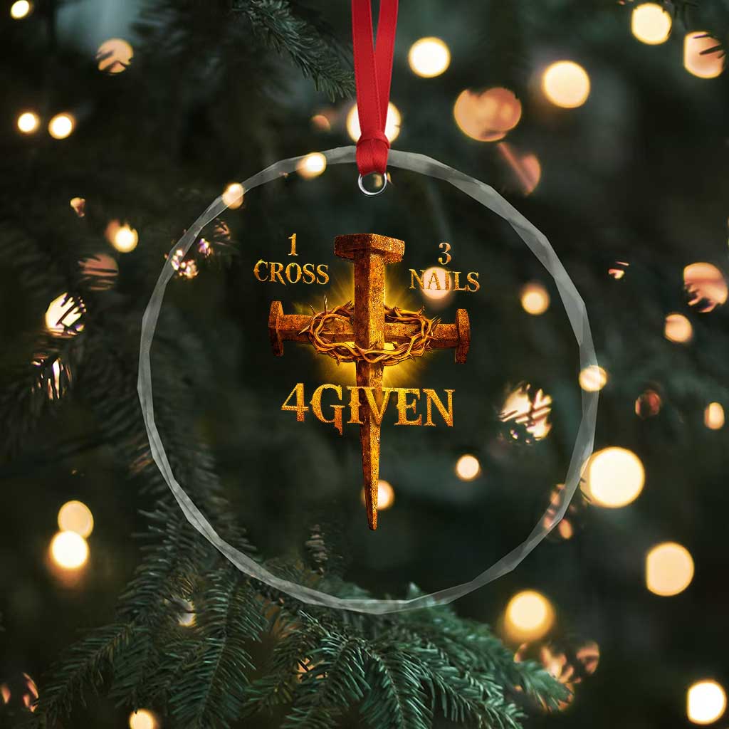 Christian One Cross Three Nails Four Given Crystal Glass Ornament Jesus God TS11 Print Your Wear