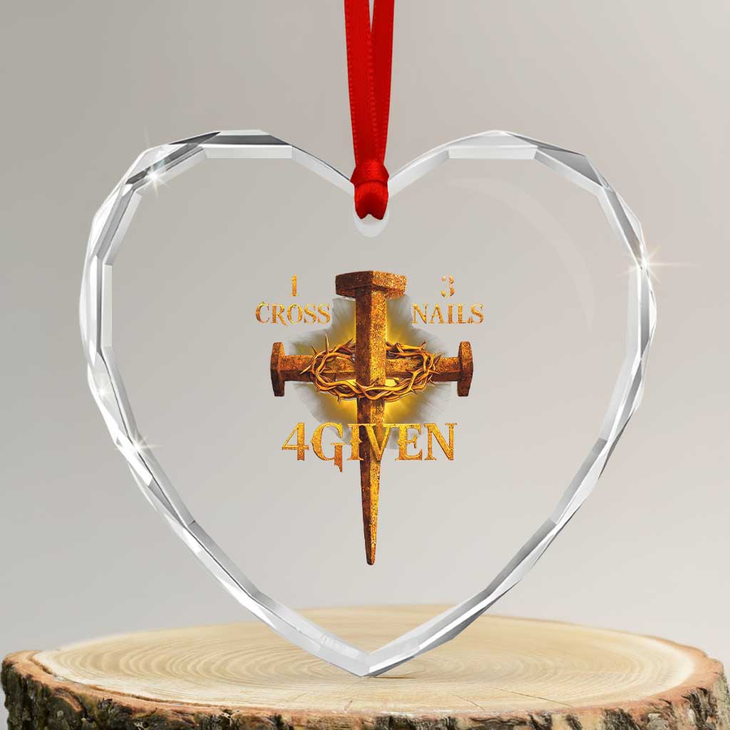 Christian One Cross Three Nails Four Given Heart Crystal Glass Ornament Jesus God TS11 Transparent Glass 3'' Heart Print Your Wear