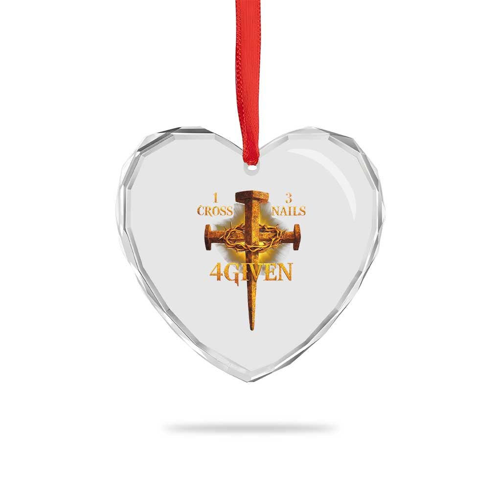 Christian One Cross Three Nails Four Given Heart Crystal Glass Ornament Jesus God TS11 Print Your Wear