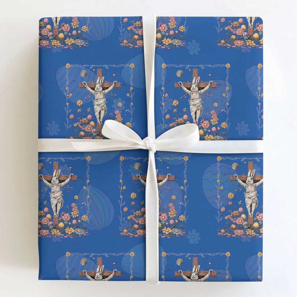 Christian Religious Easter Day Bunny Floral Christ Jesus Wrapping Paper Roll TS11 Royal Blue Print Your Wear