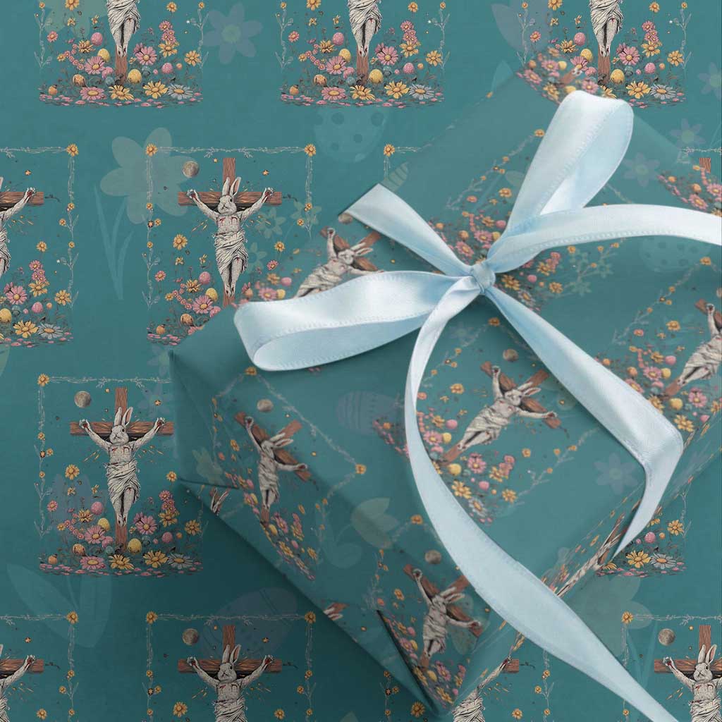 Christian Religious Easter Day Bunny Floral Christ Jesus Wrapping Paper Roll TS11 Teal Print Your Wear
