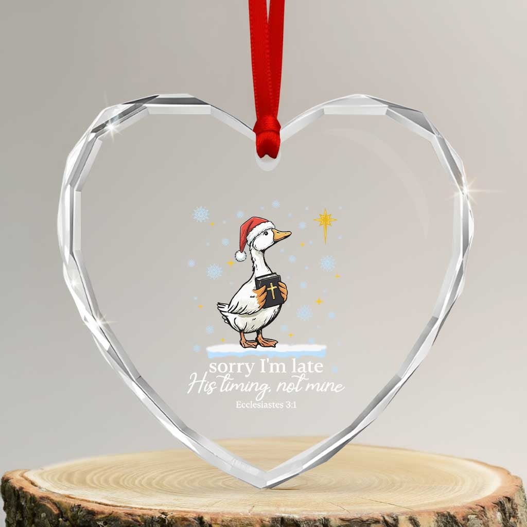 Christian Silly Goose Heart Crystal Glass Ornament Sorry I Am Late His Timing Not Mine TS14 Transparent Glass 3'' Heart Print Your Wear