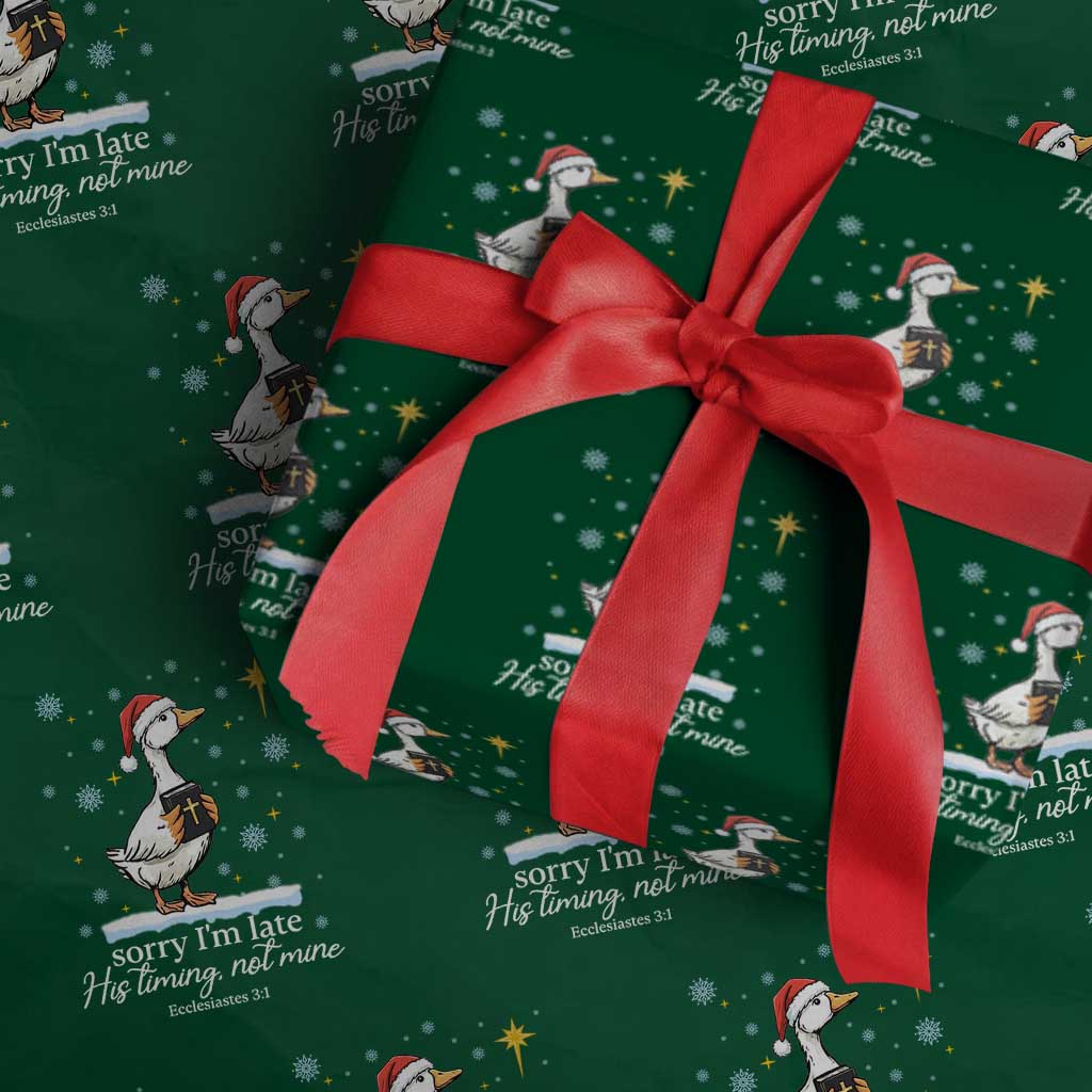 Christian Silly Goose Wrapping Paper Roll Sorry I Am Late His Timing Not Mine TS14 Green Print Your Wear