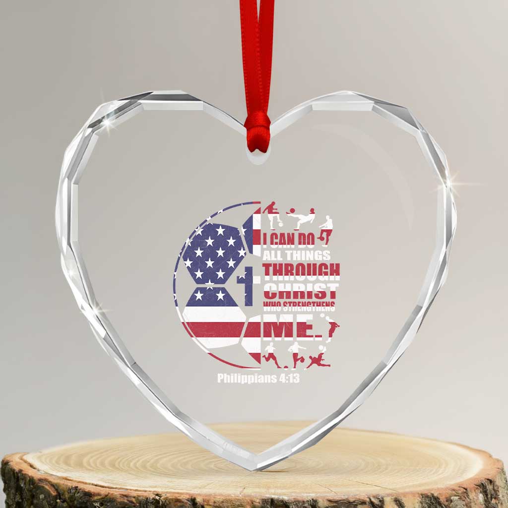 Christian Soccer Heart Crystal Glass Ornament I Can Do All Things Through Christ Who Strengthens Me TS11 Transparent Glass 3'' Heart Print Your Wear