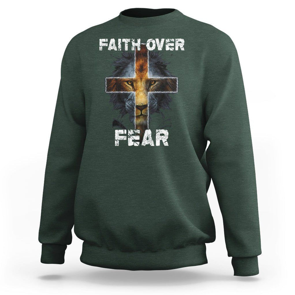Christian Sweatshirt Faith Over Fear TS02 Dark Forest Green Printyourwear