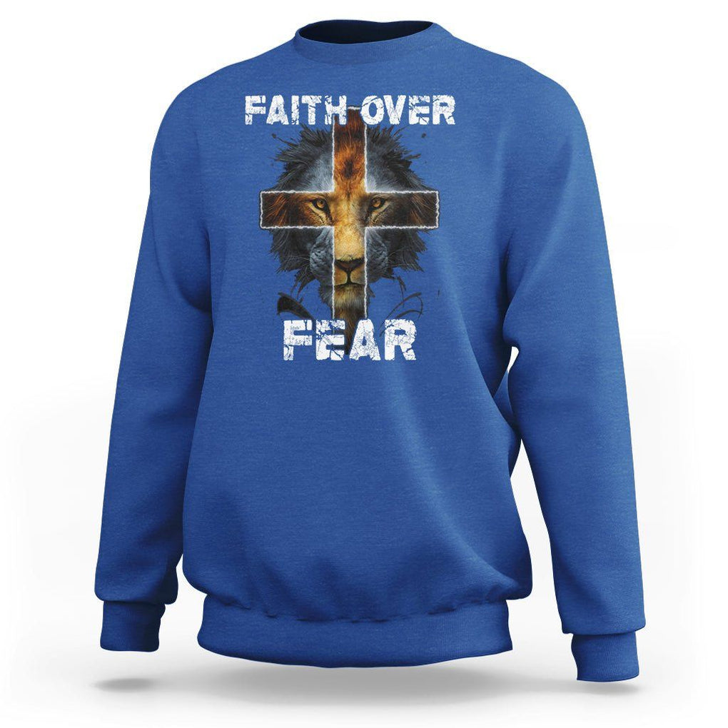 Christian Sweatshirt Faith Over Fear TS02 Royal Blue Printyourwear