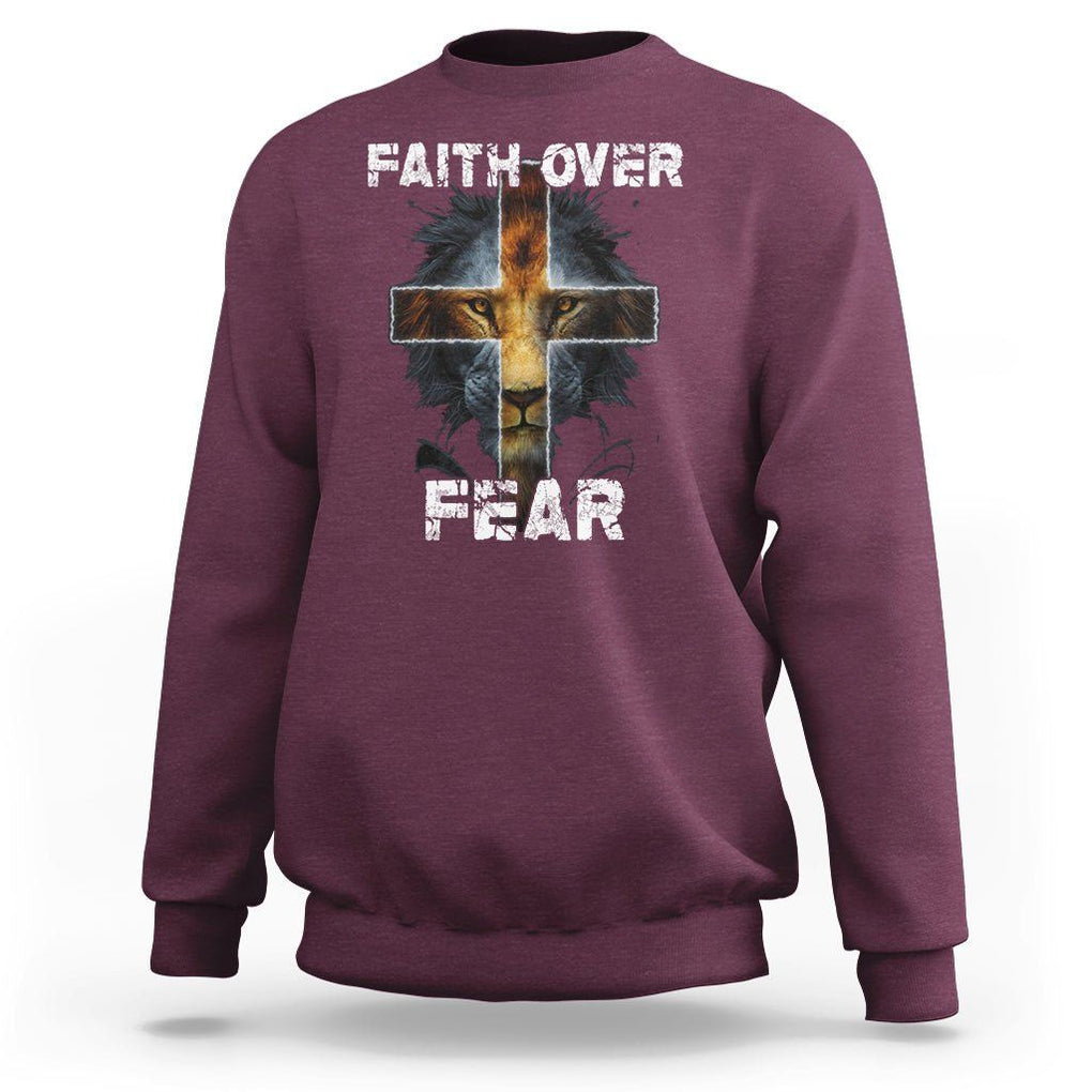 Christian Sweatshirt Faith Over Fear TS02 Maroon Printyourwear