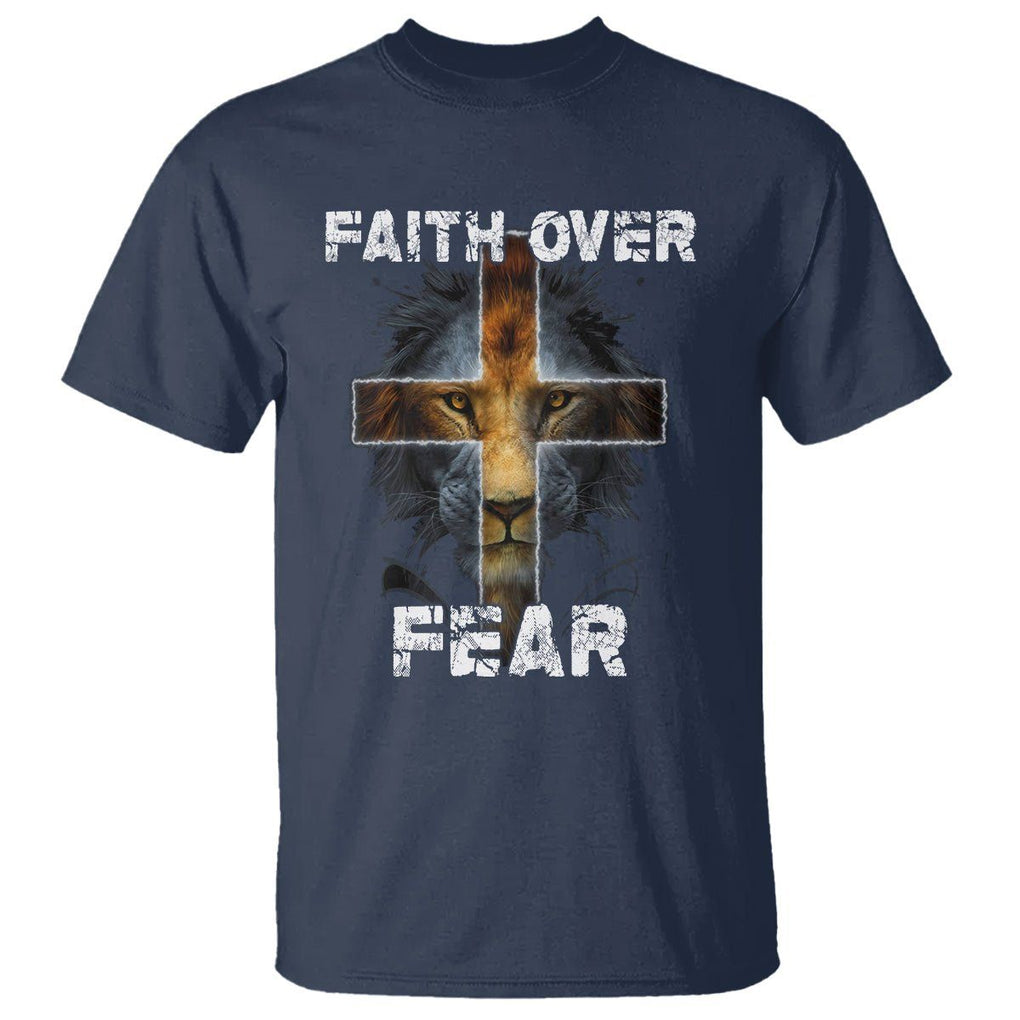 Christian T Shirt Faith Over Fear TS02 Navy Printyourwear