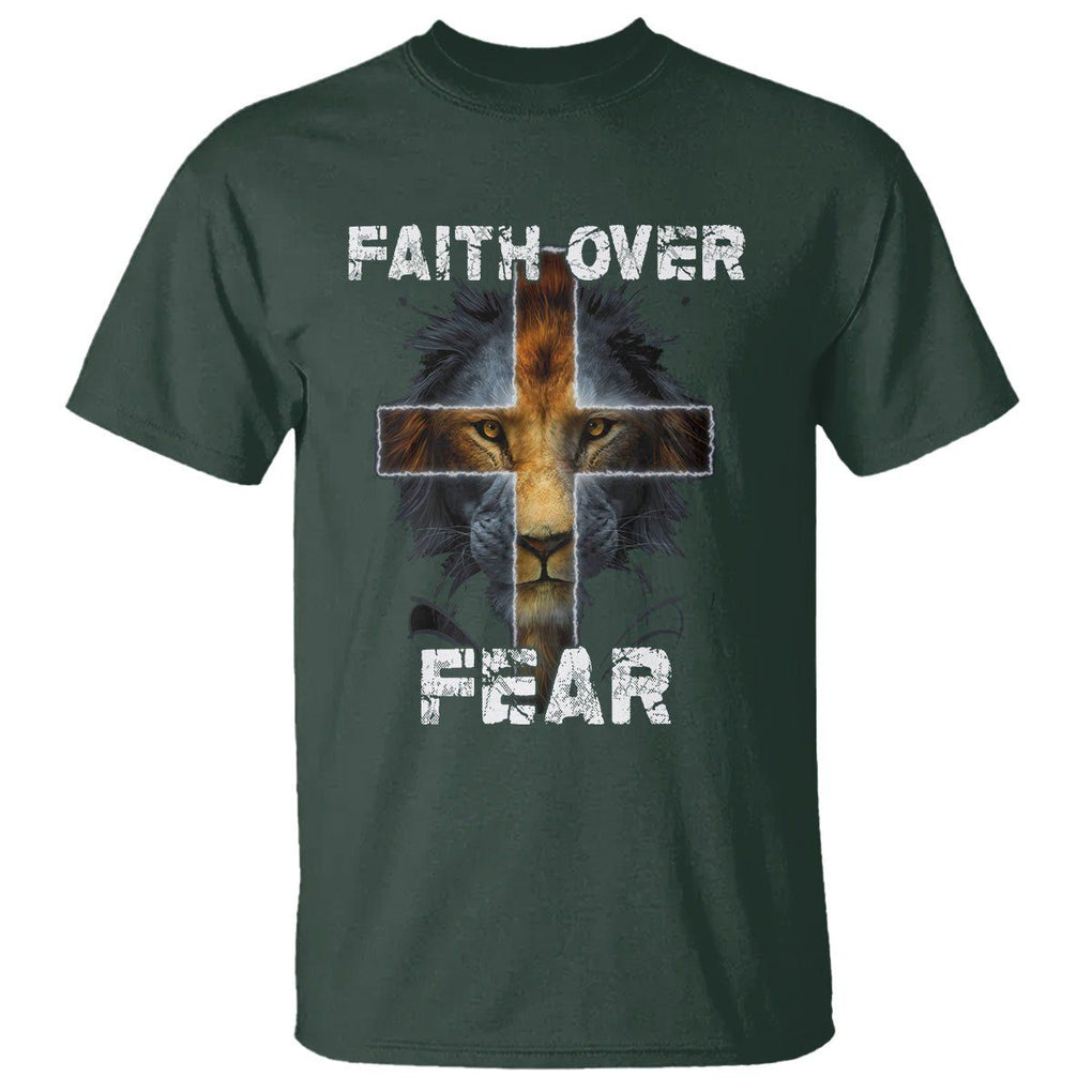 Christian T Shirt Faith Over Fear TS02 Dark Forest Green Printyourwear