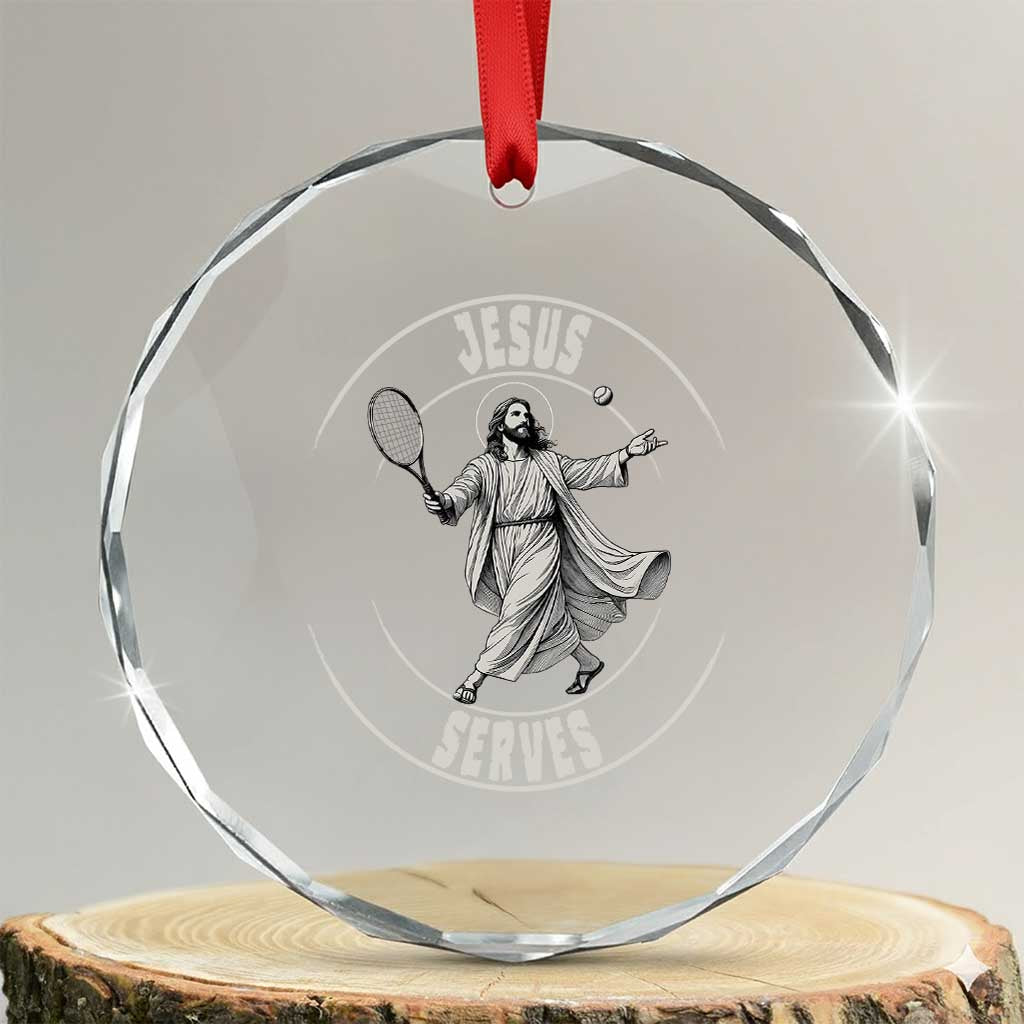 Christian Tennis Funny Gift For Believers Crystal Glass Ornament Jesus Serves TS12 Transparent Glass 3'' Circle Print Your Wear