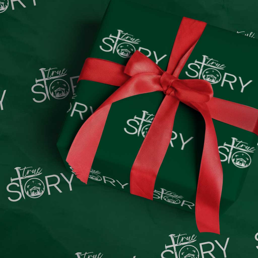 Christian True Story Wrapping Paper Roll Nativity Scene Christmas Faith Cross Jesus Birth TS10 Green Print Your Wear