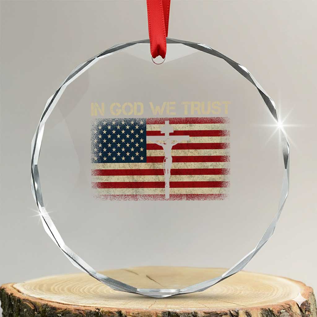 Christian USA Flag Crystal Glass Ornament American Christ Faith Cross Patriotic In God We Trust TS10 Transparent Glass 3'' Circle Print Your Wear