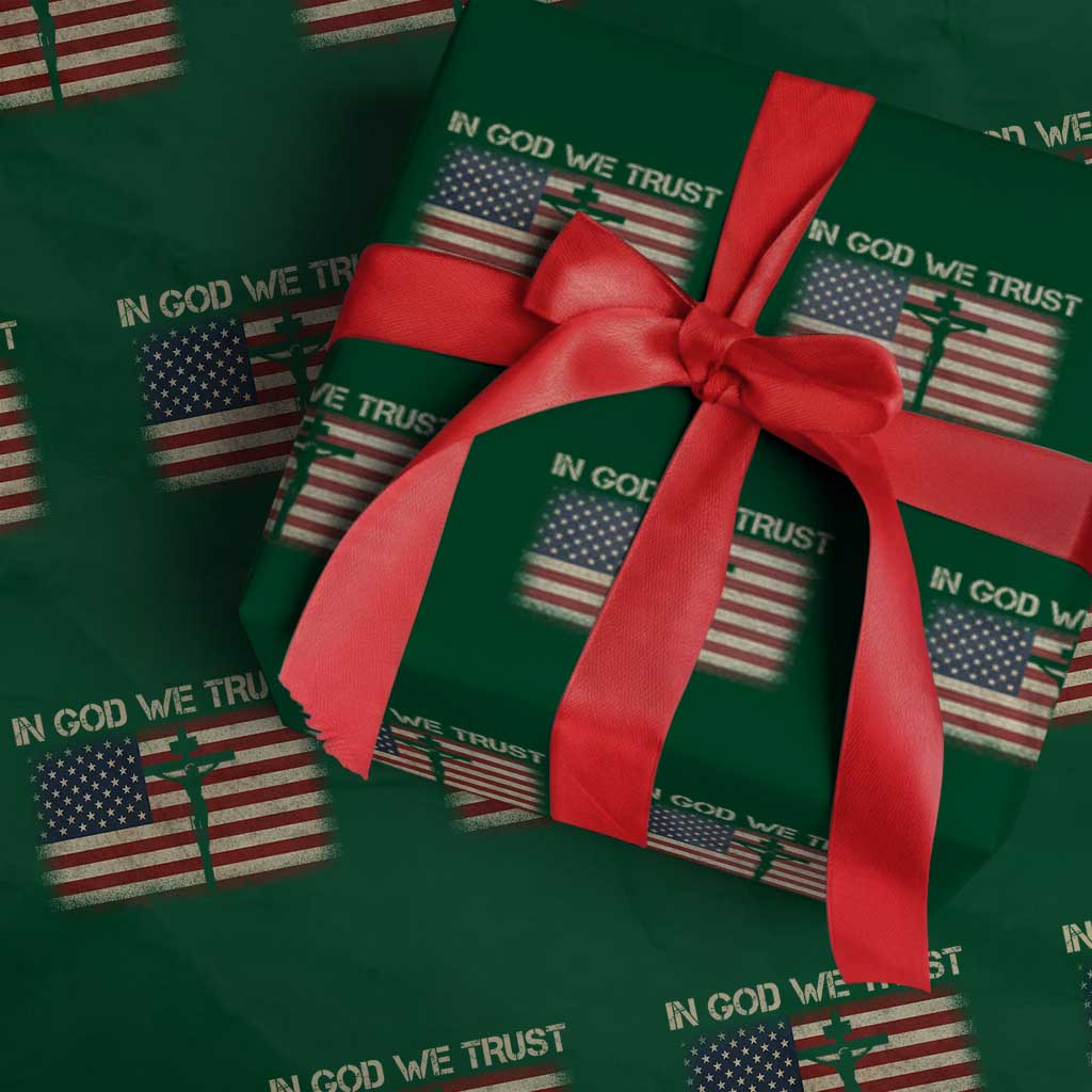 Christian USA Flag Wrapping Paper Roll American Christ Faith Cross Patriotic In God We Trust TS10 Green Print Your Wear