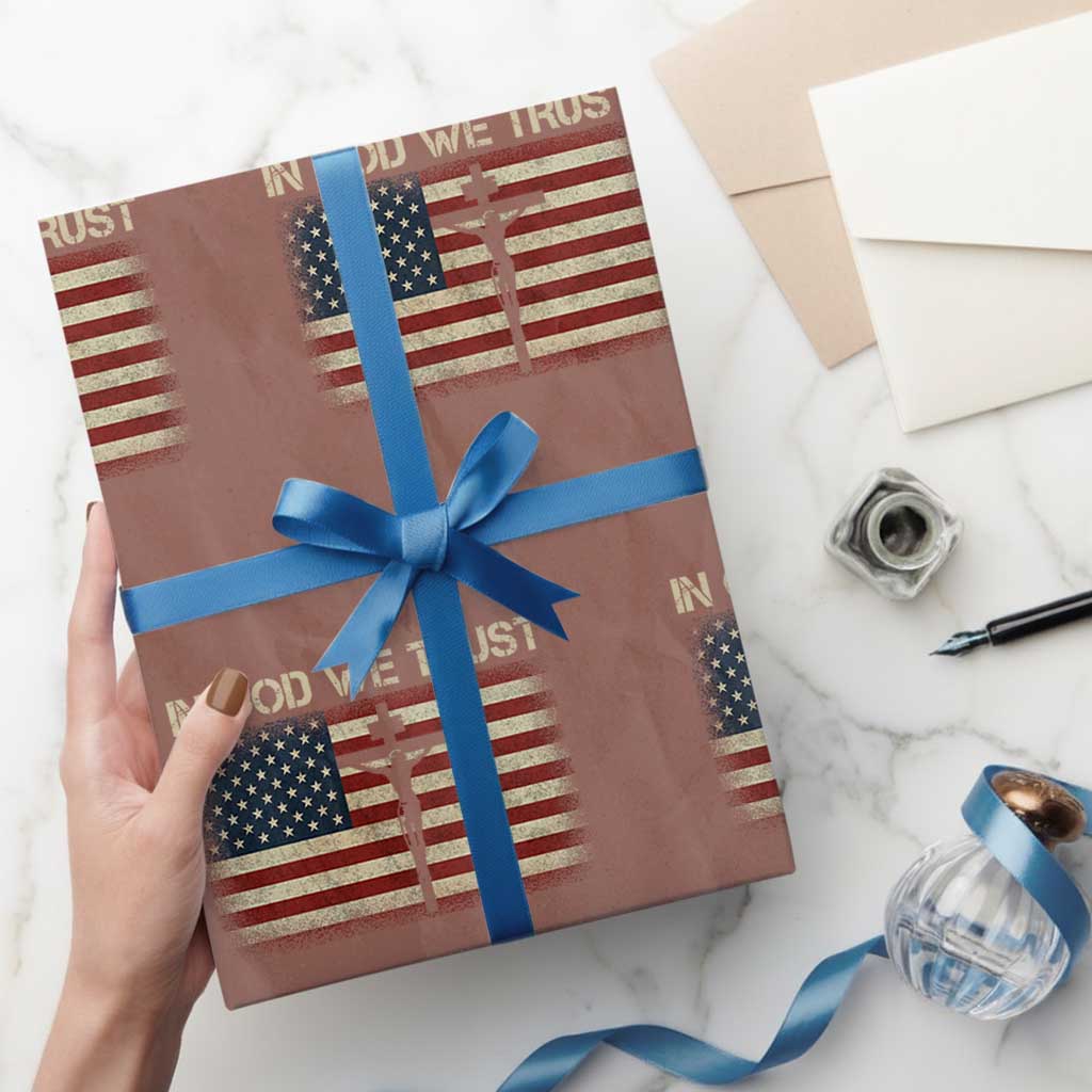Christian USA Flag Wrapping Paper Roll American Christ Faith Cross Patriotic In God We Trust TS10 Mocha Print Your Wear