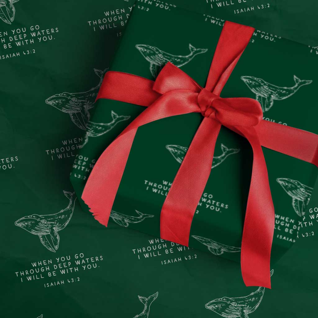 Christian Whale Shark Wrapping Paper Roll Isaiah 43 2 Bible Verse Faith Based TS10 Green Print Your Wear
