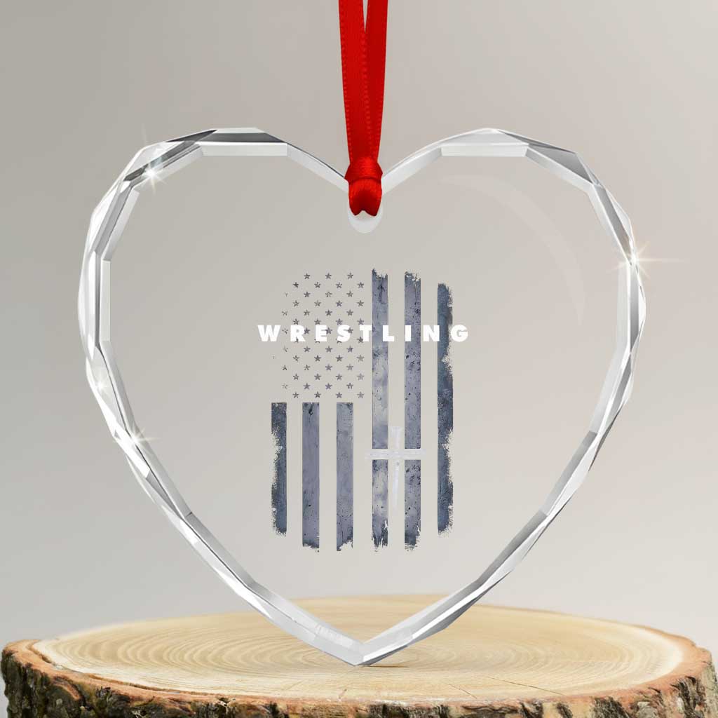 Christian Wrestling Heart Crystal Glass Ornament Wrestler Faith Strength US USA Flag Christ Cross TS10 Transparent Glass 3'' Heart Print Your Wear