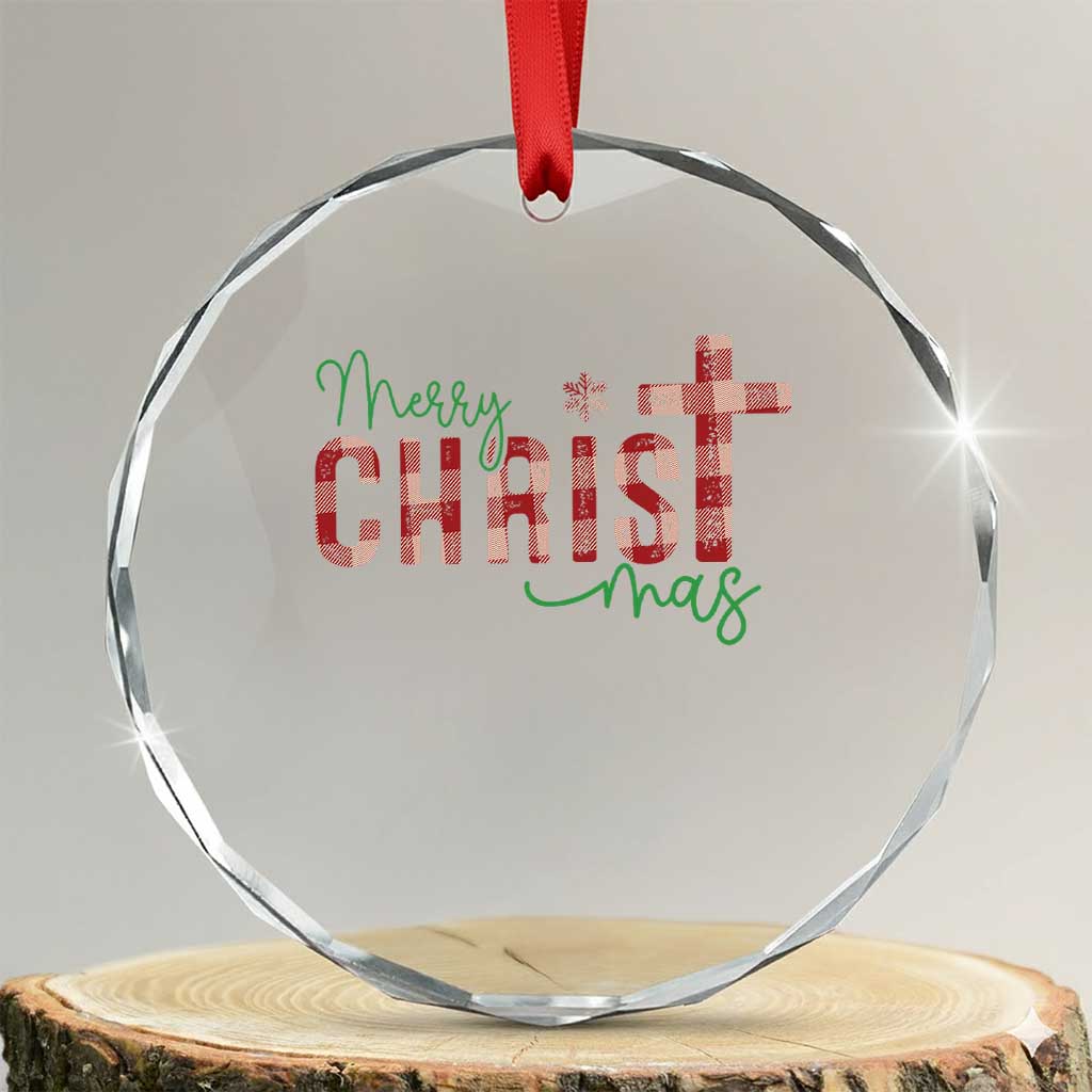 Christian Xmas Crystal Glass Ornament Merry Xmas Cross Faith TS11 Transparent Glass 3'' Circle Print Your Wear